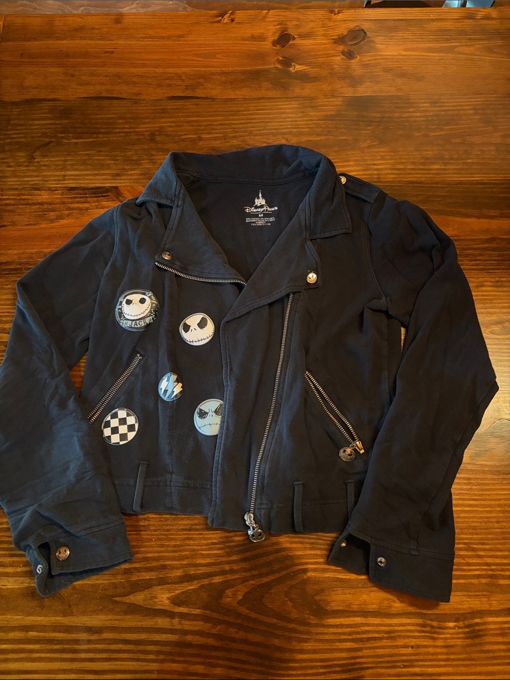 DISNEY NIGHTMARE BEFORE CHRISTMAS JACK SKELLINGTON Sz M Black Zip Up Moto Jacket